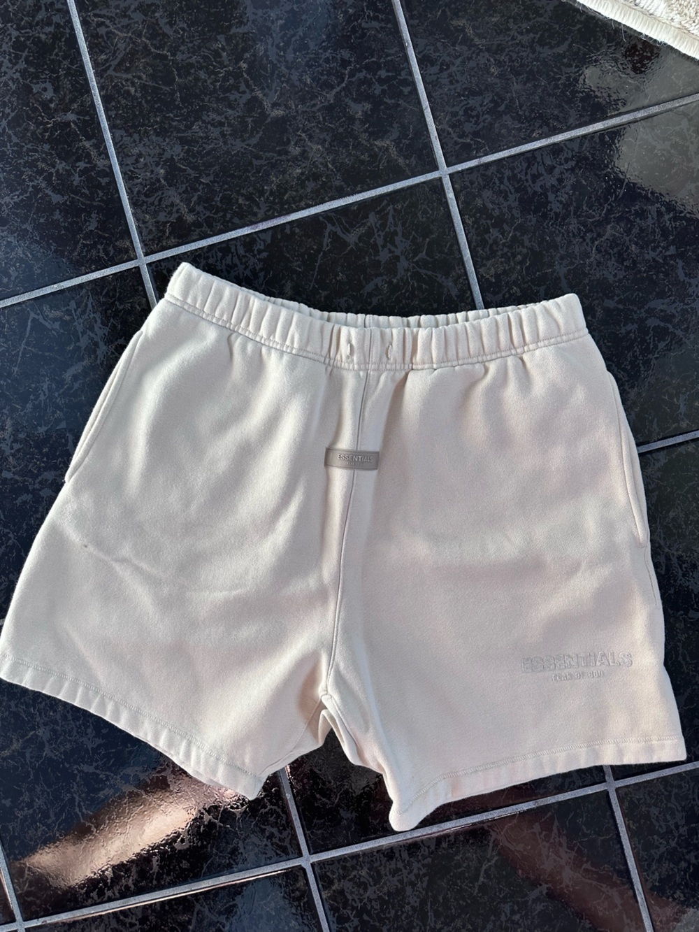 Essentials Women's Cream Athletic Elastic-Waist Shorts